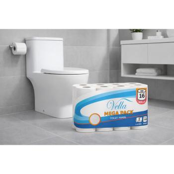 Preview: 64 Rollen Toilettenpapier 2-lagig weiß, Vella, weich und sanft, Zellstoff, 150 Blatt pro Rolle